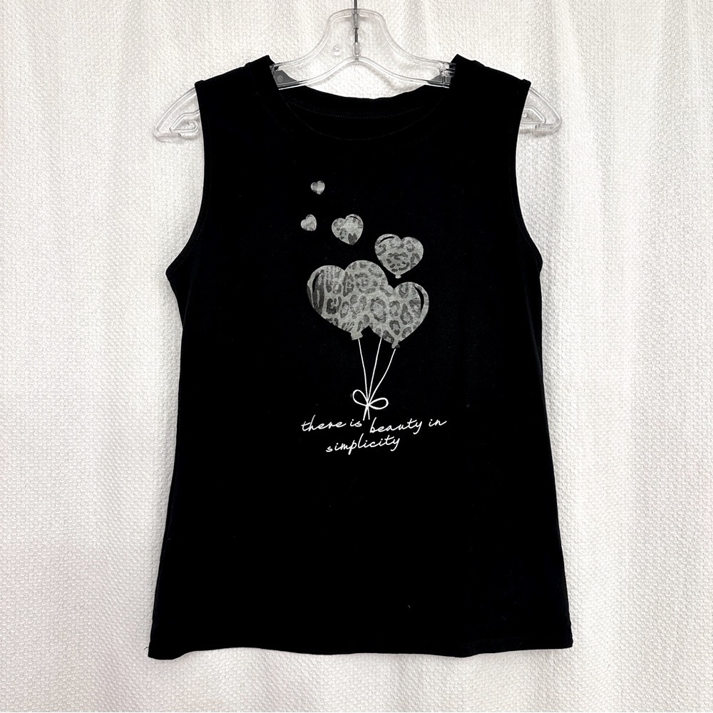 Italian Black Sleeveless Top with Heart Design
